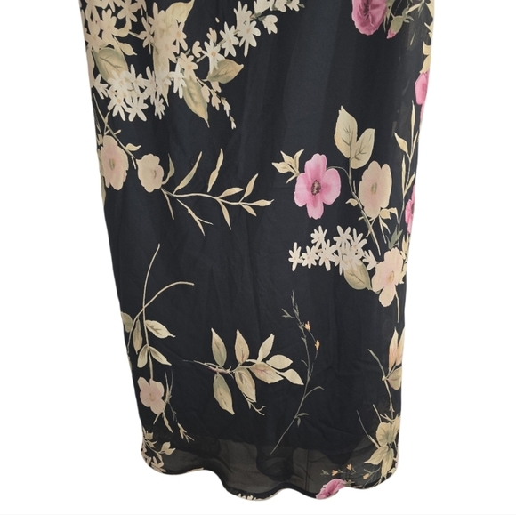 Vintage 90s All That Jazz Moody Dark Floral Midi Dress Small Double V-neckline - Picture 4 of 7